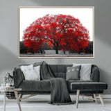 80021-MGV-CV-36X24-Red Tree Wall Art – Striking Black and White Landscape Canvas Print with Vibrant Red Leaves, Modern Nature Decor for Living Room