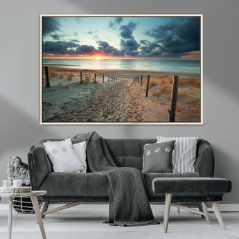25788-MGV-CV-36X24-Sunset Beach Path Wall Art – Scenic Coastal Dunes and Ocean Canvas Print, Tranquil Seaside Landscape Decor for Living Room or