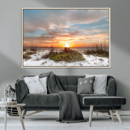 91064-MGV-CV-36X24-Beach Sunset Wall Art – Coastal Sand Dunes and Ocean Horizon Canvas Print, Seaside Landscape Wall Decor for Living Room, Bedroom