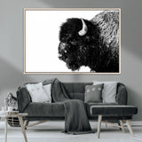 68780-MGV-FC-36X24_Natural-Bison Close-Up Wall Art – Black and White Buffalo Canvas Print, Rustic Wildlife Photography Decor for Living Room, Office, or