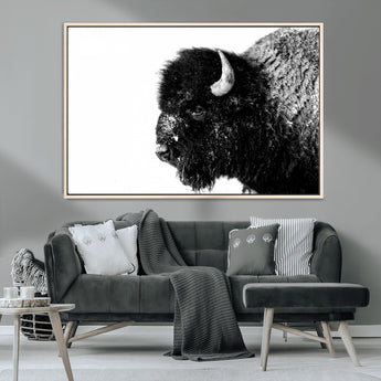 68780-MGV-FC-36X24_Natural-Bison Close-Up Wall Art – Black and White Buffalo Canvas Print, Rustic Wildlife Photography Decor for Living Room, Office, or