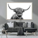 10123-MGV-CV-36X24-Black and White Highland Cow Wall Art – Modern Farmhouse Animal Print, Rustic Scottish Bull Canvas Decor for Living Room, Bedroom,