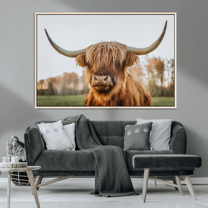 64824-MGV-CV-36X24-Highland Cow Wall Art – Rustic Scottish Bull Canvas Print, Farmhouse Animal Decor for Living Room, Bedroom, Office or Cabin