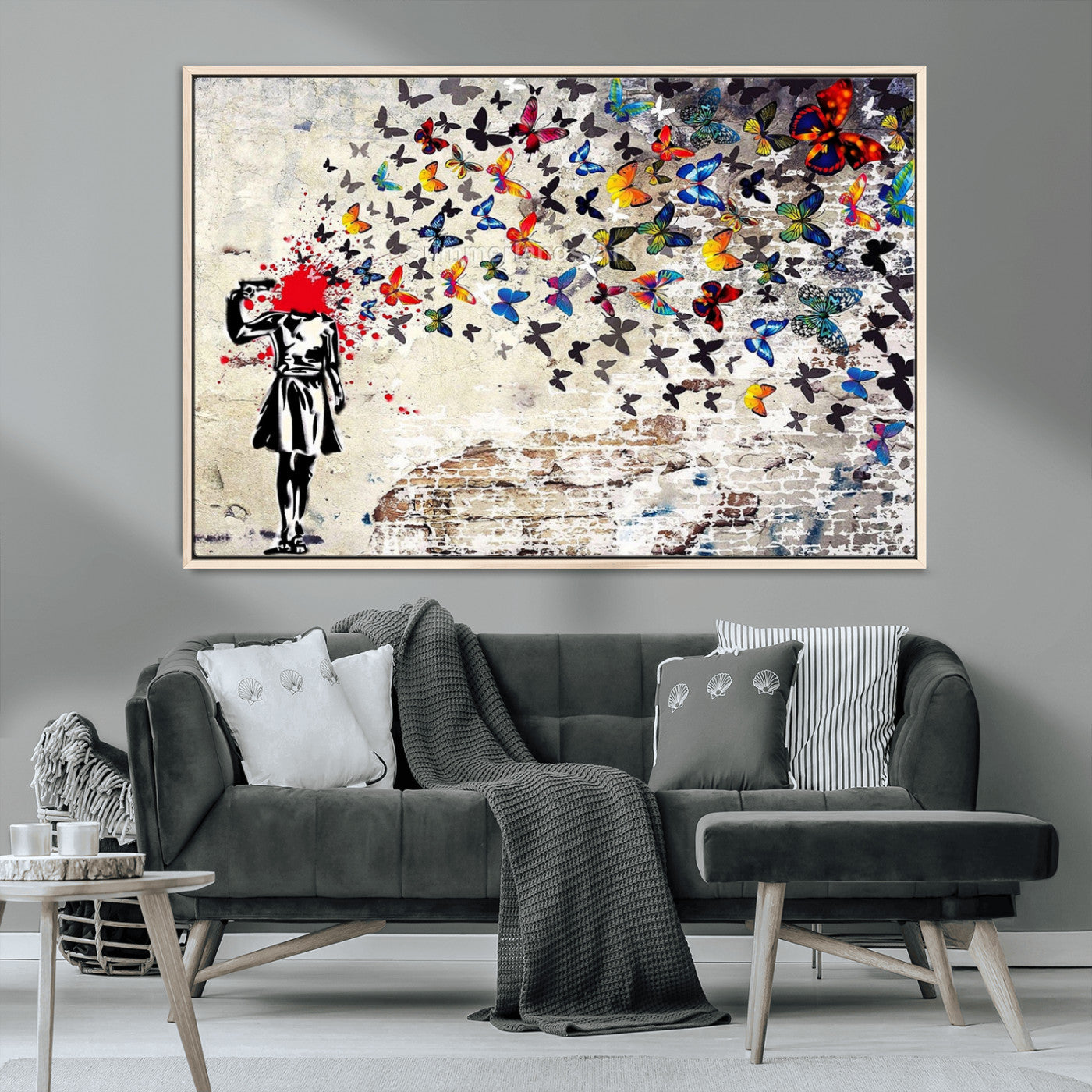 88654-MGV-CV-36X24-Butterfly Explosion Graffiti Wall Art – Street Art Canvas Print, Colorful Butterfly Spray Mural, Modern Abstract Urban Wall Decor