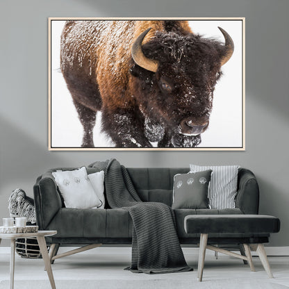 65605-MGV-CV-36X24-Snow Bison Wall Art – Close Up Buffalo Canvas Print, Rustic Western Wildlife Photography, Farmhouse Cabin Lodge Decor for Living