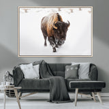 19889-MGV-CV-36X24-Snow Bison Wall Art – Majestic Buffalo Winter Landscape Canvas Print, Rustic Wildlife Photography Decor for Cabin, Lodge, Living