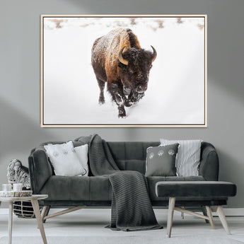 19889-MGV-CV-36X24-Snow Bison Wall Art – Majestic Buffalo Winter Landscape Canvas Print, Rustic Wildlife Photography Decor for Cabin, Lodge, Living