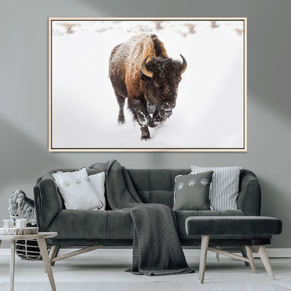 19889-MGV-CV-36X24-Snow Bison Wall Art – Majestic Buffalo Winter Landscape Canvas Print, Rustic Wildlife Photography Decor for Cabin, Lodge, Living