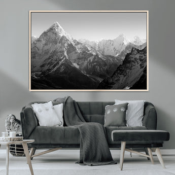 10775-MGV-CV-36X24-Snow Capped Mountain Wall Art – Black and White Canvas Print of Majestic Peaks, Nature Landscape Photography for Office, Bedroom,