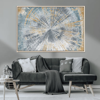 17631-MGV-CV-36X24-Radiant Burst Wall Art – Abstract Sunburst Canvas Print in Blue and Gold, Modern Geometric Painting for Living Room, Office or