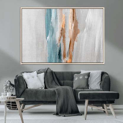 66154-MGV-CV-36X24-Abstract Brushstroke Wall Art – Modern Teal and Gold Canvas Print, Minimalist Contemporary Painting for Living Room, Bedroom, or