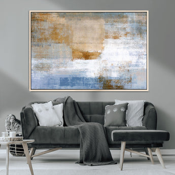 72354-MGV-CV-36X24-Blue and Gold Abstract Wall Art – Modern Minimalist Canvas Print, Textured Contemporary Painting for Living Room, Bedroom, or