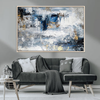 59716-MGV-CV-36X24-Abstract Blue and Gold Wall Art – Modern Textured Canvas Print, Contemporary Painting for Living Room, Bedroom, or Office Decor