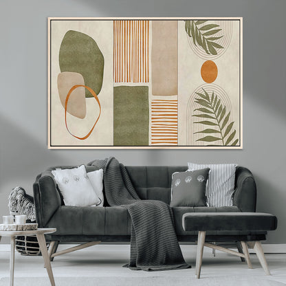 96002-MGV-CV-36X24-Abstract Geometric Wall Art – Modern Canvas Print with Green, Orange & Beige Shapes, Minimalist Home Decor for Living Room, Office