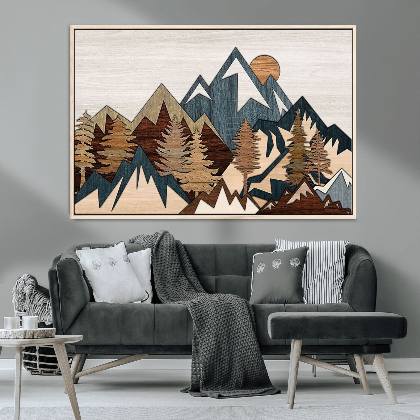 67950-MGV-CV-36X24-Modern Wood Wall Art Canvas Print, Framed Mountain Range Art Picture Print, Wood Mountain Range Perfect Rustic Decor Artwork