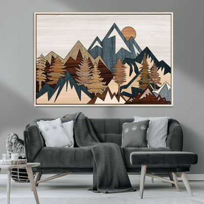 67950-MGV-CV-36X24-Modern Wood Wall Art Canvas Print, Framed Mountain Range Art Picture Print, Wood Mountain Range Perfect Rustic Decor Artwork