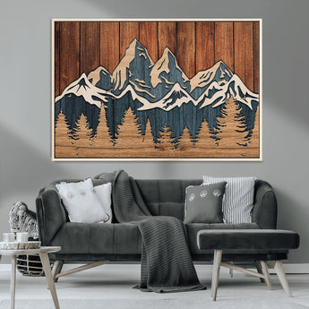41330-MGV-CV-36X24-Rustic Mountain Wall Art – Wooden Nature Scene with Trees and Peaks, Handmade 3D Layered Decor for Living Room, Cabin or Office