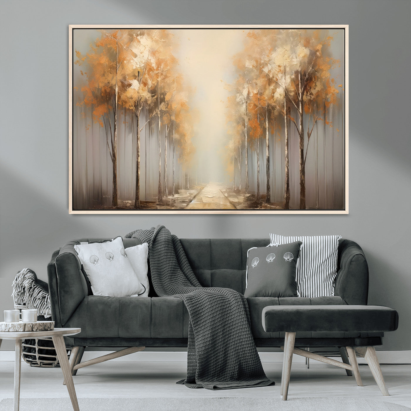 95004-MGV-CV-36X24-Autumn Forest Path Wall Art – Hand Painted Canvas Print with Golden Trees, Modern Nature Landscape Decor for Living Room, Bedroom