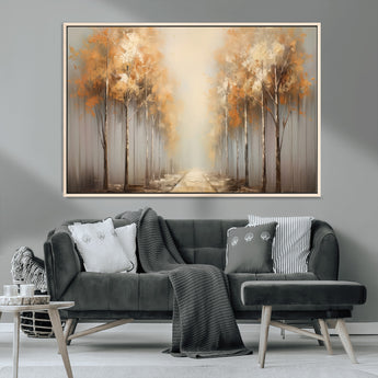95004-MGV-CV-36X24-Autumn Forest Path Wall Art – Hand Painted Canvas Print with Golden Trees, Modern Nature Landscape Decor for Living Room, Bedroom