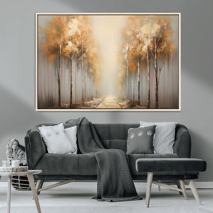 95004-MGV-CV-36X24-Autumn Forest Path Wall Art – Hand Painted Canvas Print with Golden Trees, Modern Nature Landscape Decor for Living Room, Bedroom