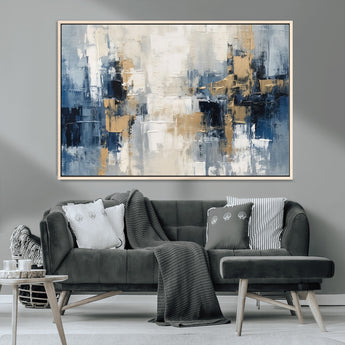 44344-MGV-CV-36X24-Abstract Blue and Gold Wall Art – Modern Hand Painted Canvas Print, Contemporary Textured Painting for Living Room, Bedroom or