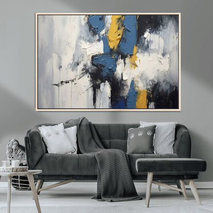 63850-MGV-CV-36X24-Abstract Blue and Yellow Wall Art – Modern Textured Canvas Painting, Bold Contemporary Artwork for Living Room, Bedroom or Office