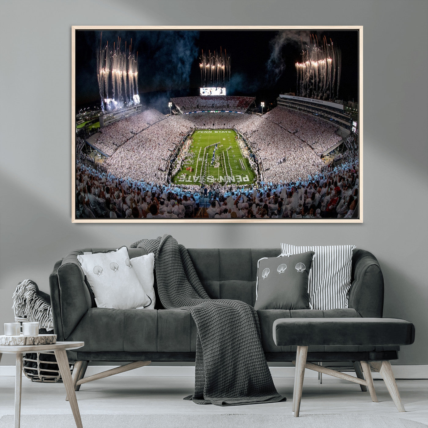 11391-MGV-CV-36X24-Penn State Stadium Wall Art – Panoramic White Out Football Game Canvas Print, College Sports Decor for Office, Man Cave, or Living