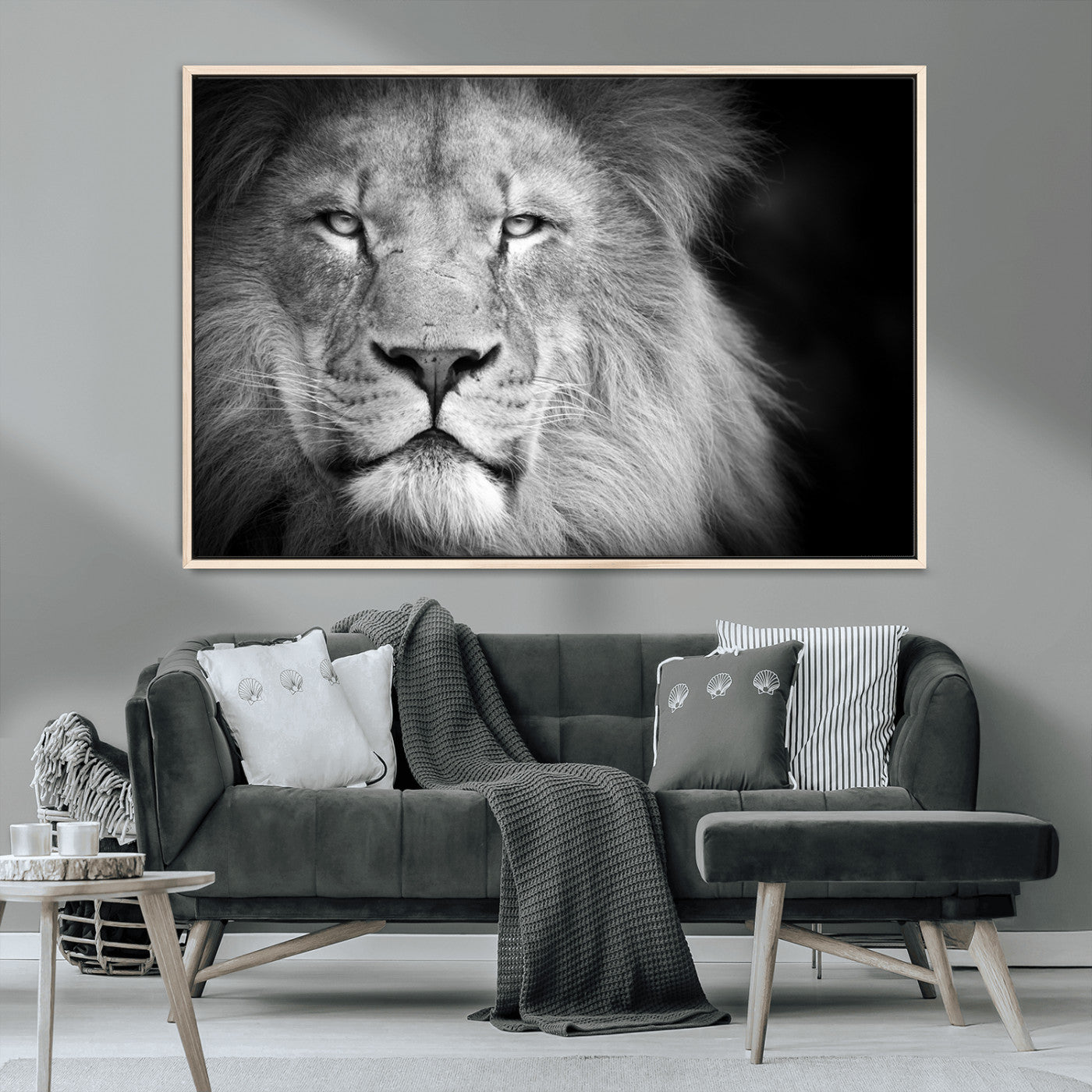 94453-MGV-CV-36X24-Lion Portrait Wall Art – Black and White King of the Jungle Canvas Print, Safari Wildlife Decor for Office, Bedroom, or Living