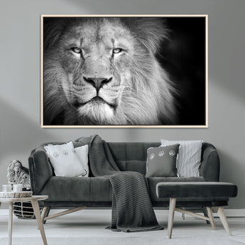 94453-MGV-CV-36X24-Lion Portrait Wall Art – Black and White King of the Jungle Canvas Print, Safari Wildlife Decor for Office, Bedroom, or Living