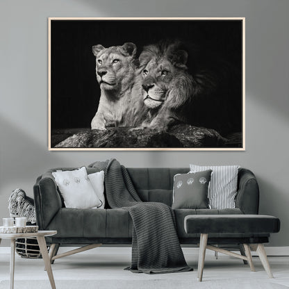 80013-MGV-CV-36X24-Lion and Lioness Wall Art – Black and White Wildlife Photography Canvas Print, African Safari Animal Decor for Office, Bedroom, or