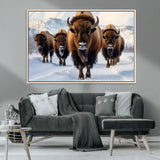 56701-MGV-CV-36X24-Bison Herd Wall Art – Buffalo Walking in Snowy Mountains Canvas Print, Rustic Wildlife Decor for Cabin, Lodge, or Living Room