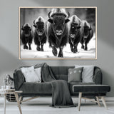 79872-MGV-CV-36X24-Bison Herd Wall Art – Black and White Buffalo on Snow Canvas Print, Rustic Wildlife Decor for Lodge, Cabin, or Living Room