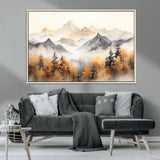 70049-MGV-CV-36X24-Autumn Mountain Forest Wall Art – Misty Landscape Canvas Print, Rustic Nature Inspired Decor for Living Room, Bedroom or Office
