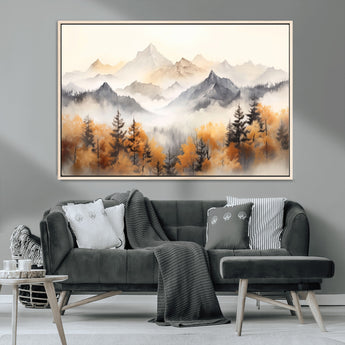 70049-MGV-CV-36X24-Autumn Mountain Forest Wall Art – Misty Landscape Canvas Print, Rustic Nature Inspired Decor for Living Room, Bedroom or Office