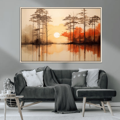 51083-MGV-FC-36X24_Natural-Sunset Lake Forest Wall Art – Serene Trees and Orange Sky Reflection Canvas Print, Tranquil Nature Decor for Living Room, Office