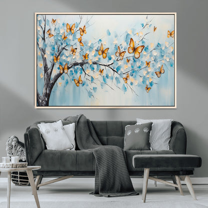 59455-MGV-CV-36X24-Butterfly Tree Branch Wall Art – Blue and Yellow Abstract Canvas Print, Modern Nature Artwork for Living Room, Bedroom or Office