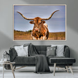 18594-MGV-CV-36X24-Texas Longhorn Bull Wall Art – Rustic Western Cattle Canvas Print, Country Farmhouse Decor for Living Room, Office or Cabin