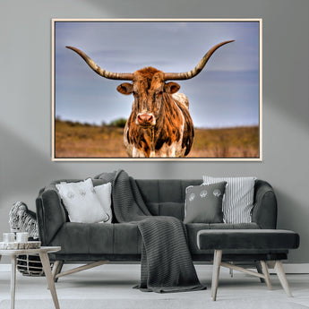 18594-MGV-CV-36X24-Texas Longhorn Bull Wall Art – Rustic Western Cattle Canvas Print, Country Farmhouse Decor for Living Room, Office or Cabin