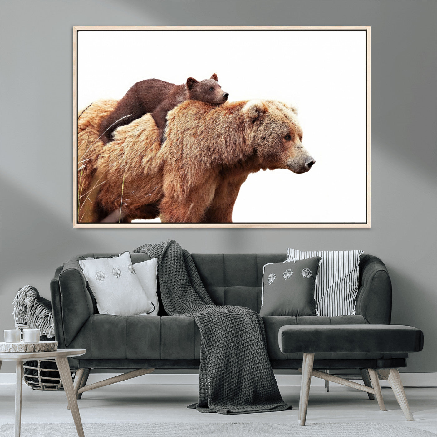 76943-MGV-CV-36X24-Mom Bear Wall Art Canvas Print, Framed Bear Photography Art Picture Print, Rustic Bear and Cub Perfect Rustic Farmhouse Decor