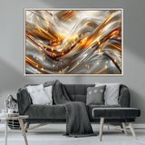 Lines1-MGV-CV-36X24-Abstract Metallic Wall Art – Silver and Gold Wave Canvas Print with Sparkling Accents, Modern Luxury Decor for Living Room, Office