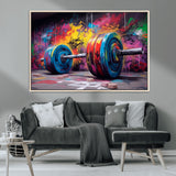 13549-MGV-CV-36X24-Graffiti Gym Wall Art Canvas Print, Framed Graffiti Barbell Art Picture Print, Weightlifting Perfect Fitness Studio Decor Artwork