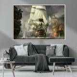 26512-MGV-CV-36X24-Naval Battle Wall Art – Dramatic Tall Ship Canvas Print, Historic Pirate Sailing War Scene, Nautical Decor for Office, Study or