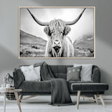 80564-MGV-CV-36X24-Highland Cow Wall Art – Black and White Scottish Highland Canvas Print, Rustic Farmhouse Decor for Living Room, Bedroom or Office
