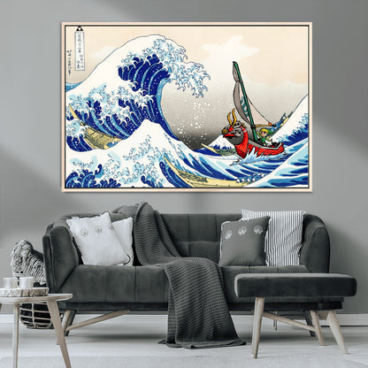 19450-MGV-CV-36X24-Great Wave Adventure Wall Art – Japanese Style Ocean Canvas Print, Fantasy Sailing Decor for Living Room, Bedroom or Office