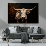 70522-MGV-CV-36X24-Longhorn Bull Wall Art – Striking Canvas Print of Majestic Bull, Premium Animal Decor for Home, Office, Man Cave, or Living Room