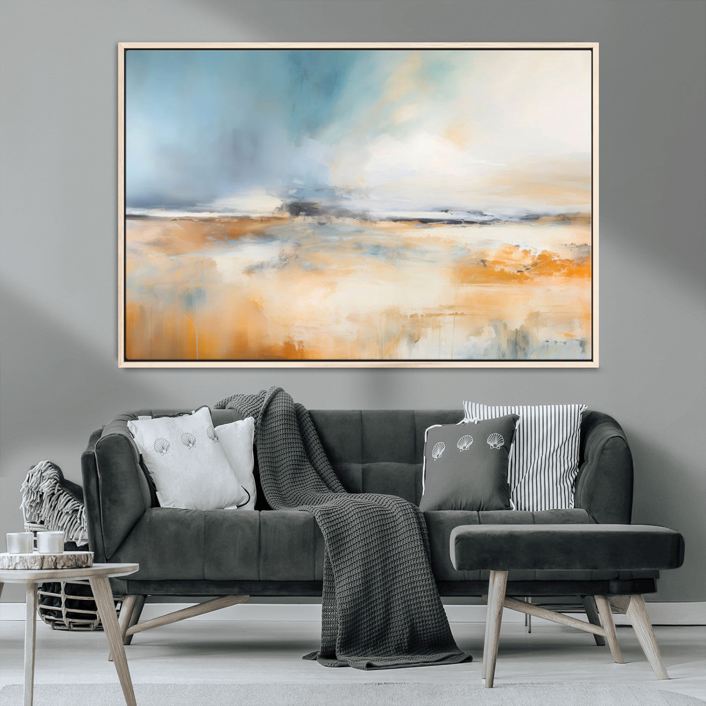 92764-MGV-CV-36X24-Abstract Landscape Wall Art – Modern Blue and Orange Canvas Print, Large Minimalist Painting for Living Room, Bedroom, Office or