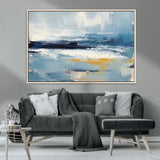 19746-MGV-CV-36X24-Abstract Ocean Wall Art – Modern Coastal Canvas Print with Blue, White and Gold Textures, Contemporary Seascape Painting for