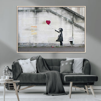 50559-MGV-CV-36X24-Banksy Girl with Balloon Wall Art – Famous Street Graffiti Canvas Print, Modern Urban Artwork for Living Room, Bedroom or Office