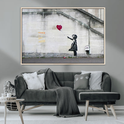 50559-MGV-CV-36X24-Banksy Girl with Balloon Wall Art – Famous Street Graffiti Canvas Print, Modern Urban Artwork for Living Room, Bedroom or Office