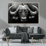 75273-MGV-CV-36X24-Buffalo Wall Art – Black and White African Buffalo Canvas Print, Rustic Wildlife Animal Artwork for Farmhouse, Living Room,